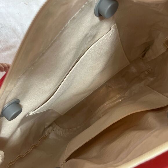 Beach Tote Red Rubber Canvas Lined Tote bag with braided rope handle - Picture 8 of 13